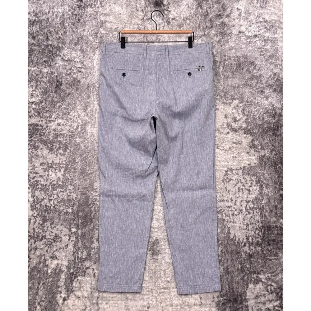 Hugo Boss Pants 38 x 30 Mens Blue Chambray Linen Cotton Blend Slim Trouser